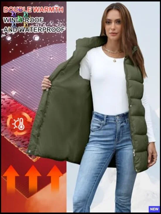 Long Puffer Vest Hooded Sleeveless Zip Up Gilet Quilted Winter Casual Slim Fit - Picture 2 of 7